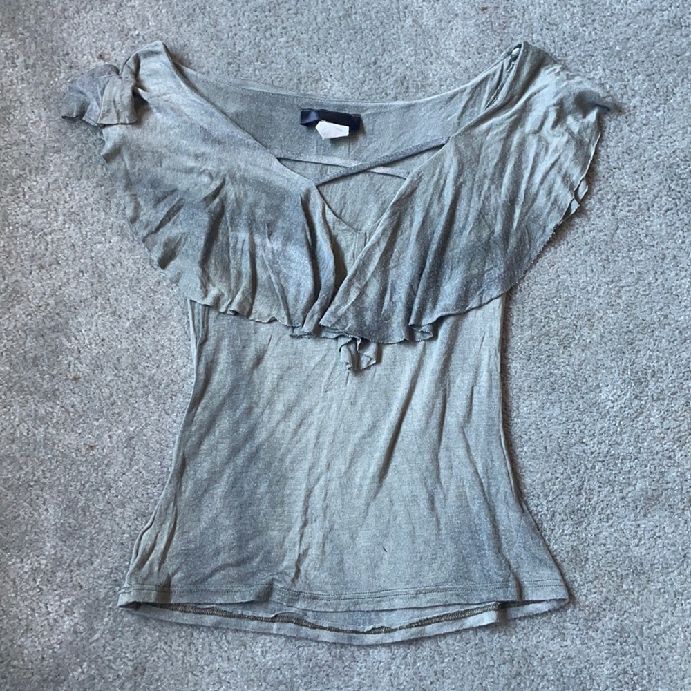 Vintage wash green off the shoulder top